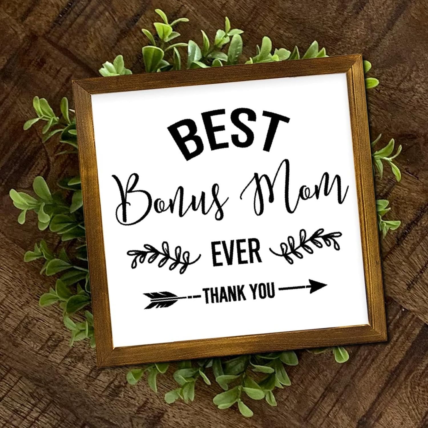 Best Bonus Mom Ever Thank You Framed Wooden Sign Bible Verse Wooden Wall Art Signs Vintage Home Family Wall Decoration for Bedroom Living Room Office Outdoor Home 12x12 Inch