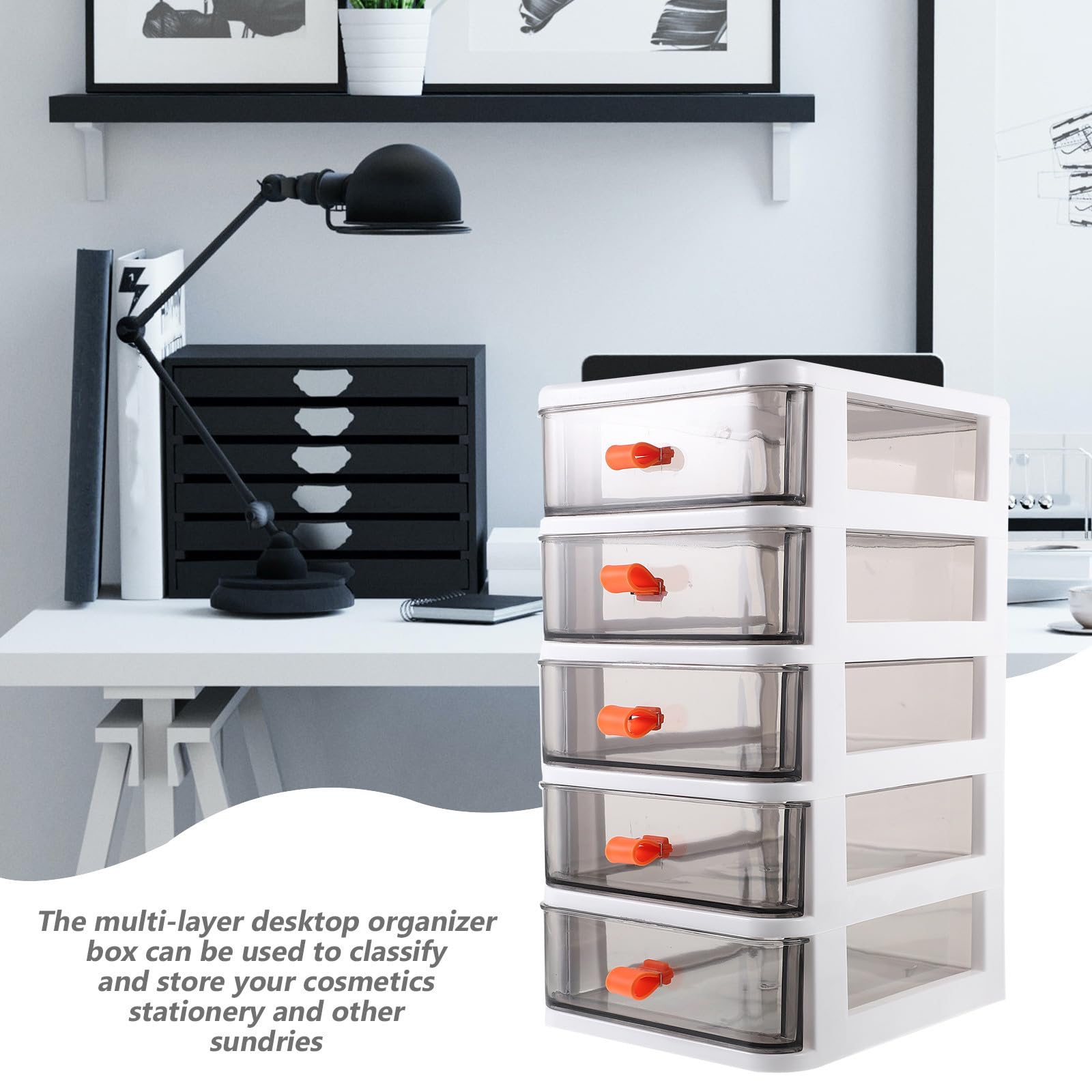 Organizador de Escritorio Capacidad Grande Cajones de Plástico Blanco y Materiales Resistentes, Práctico para Oficina y Almacenamiento de Papelería