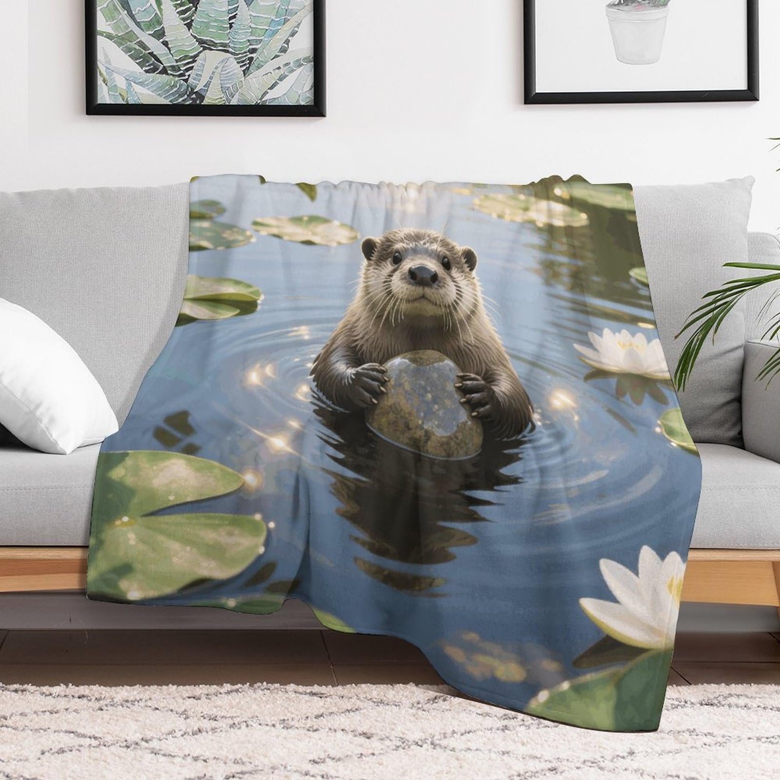 Custom Otter Blanket Lightweight Flannel Fleece Throw for Couch Sofa Bed Luxury Soft Cozy Plush Lap Bedtime Blanket for All Seasons Bedroom Home Decor Gifts 30x40