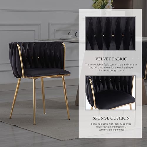 Miniatura 3 de Kiztir Juego de 2 sillas de comedor de terciopelo, sillas de comedor tapizadas con patas de metal dorado, sillas de comedor copetudas de lujo para