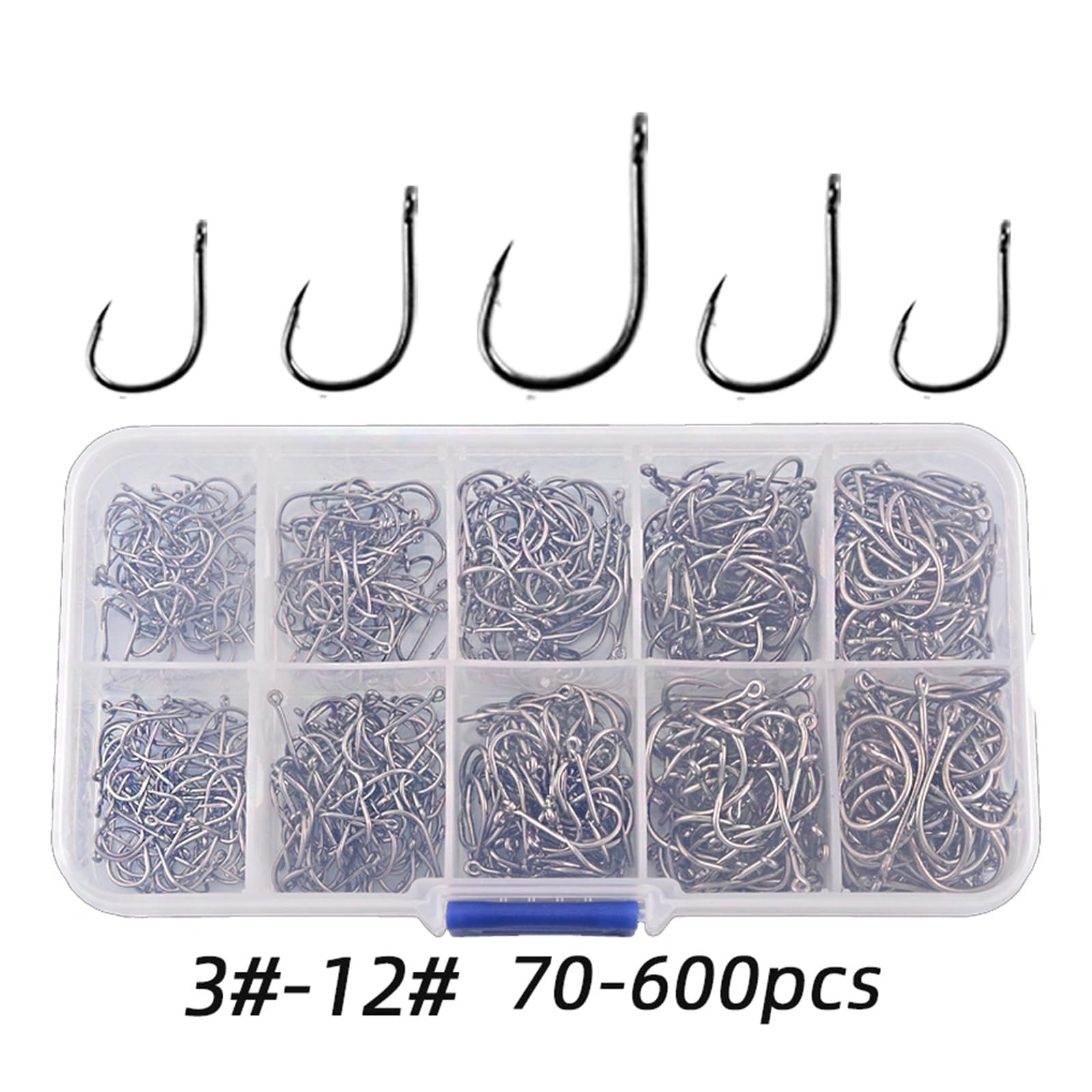 Angel-Jig-Haken, Angelhaken, for Salzwasser-Süßwasser-Angelausrüstung, Angelzubehör, Angelhaken-Set, Angelhaken aus Kohlenstoffstahl mit Widerhaken (Color : 70pcs Black Hooks)
