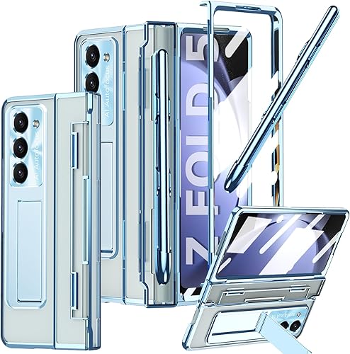 Miniatura 5 de Funda transparente para Samsung Galaxy Z Fold 5 con S Pen y soporte para bolígrafo, diseño de una sola pieza Z Fold 5, funda para teléfono