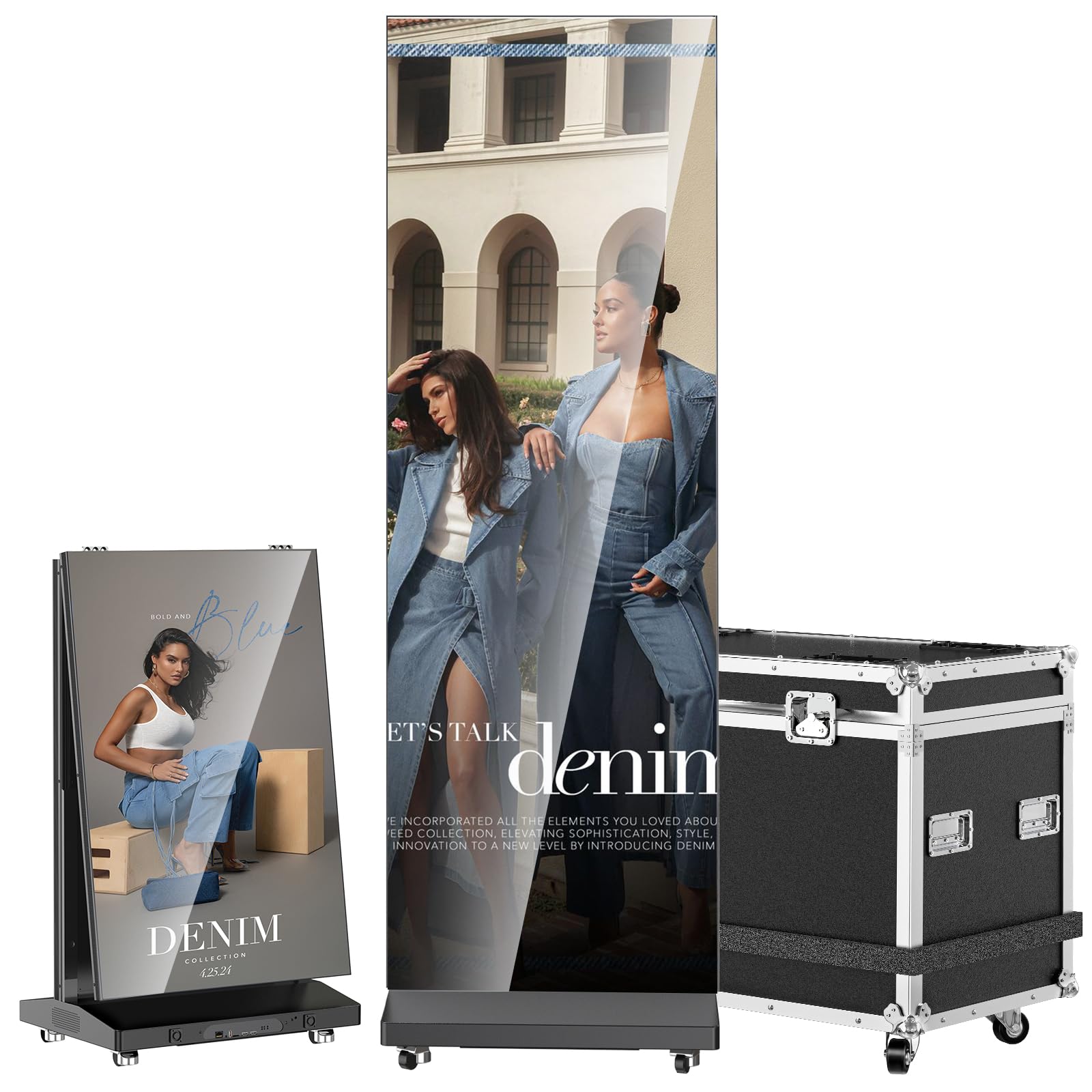 Poster LED P1.86 da 80", Schermo Componibile da Esposizione, Display Pubblicitario Seamless con App/WiFi e Flight Case per Fiere, Nero, 1 Pezzo