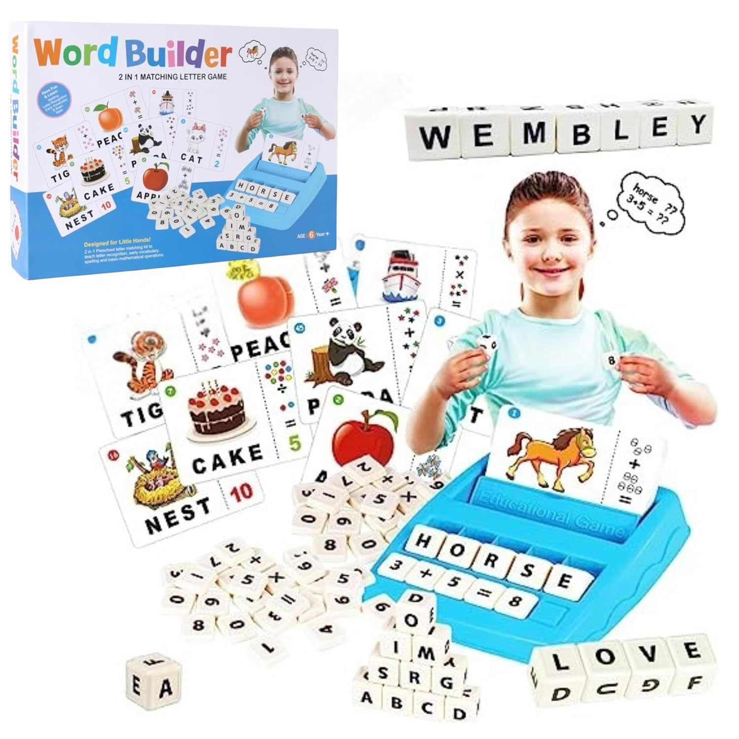 Hasbi 2 in 1 Word Builder Educational Matching Game for Kids | Picture & Word Learning Toy with 32 Double-Sided Cards| Letter Cubes| Number & Symbol Blocks| Early Learning Educational Toy.-picture-19