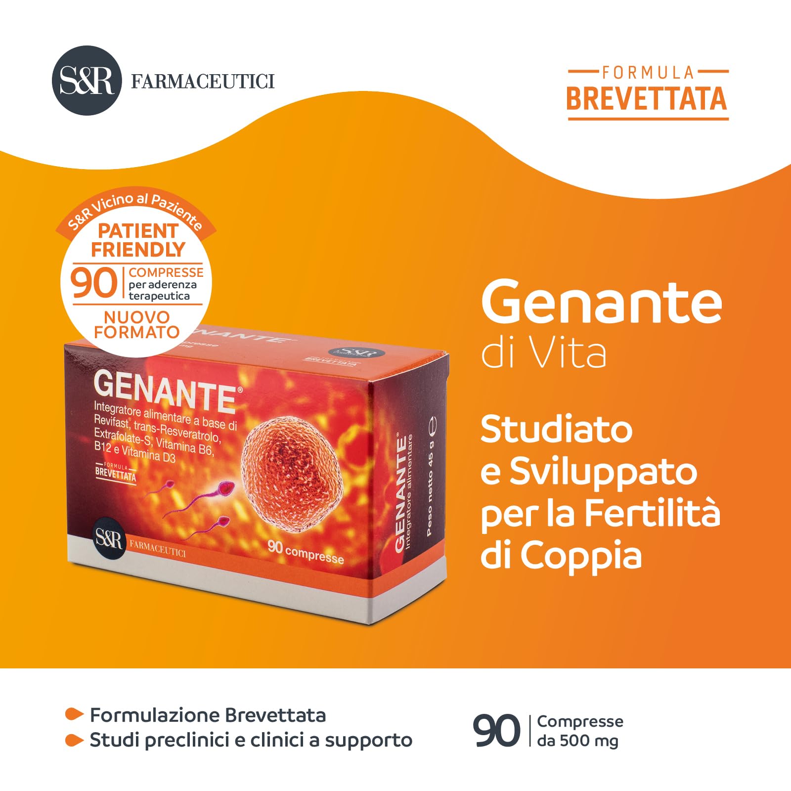 S&R Farmaceutici | Genante 90 - Integratore alimentare specifico per la Fertilità, per la Donna e l'Uomo. Formula Brevettata con Revifast - 90 compresse da 500 mg