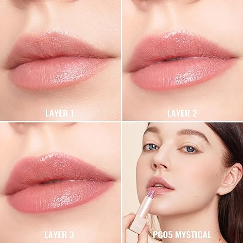 Miniatura 4 de Oulac Lápiz labial rosa hidratante para mujer, bálsamo labial teñido con brillo, maquillaje de labios ligero, diseño de espejo, vegano y sin gluten,