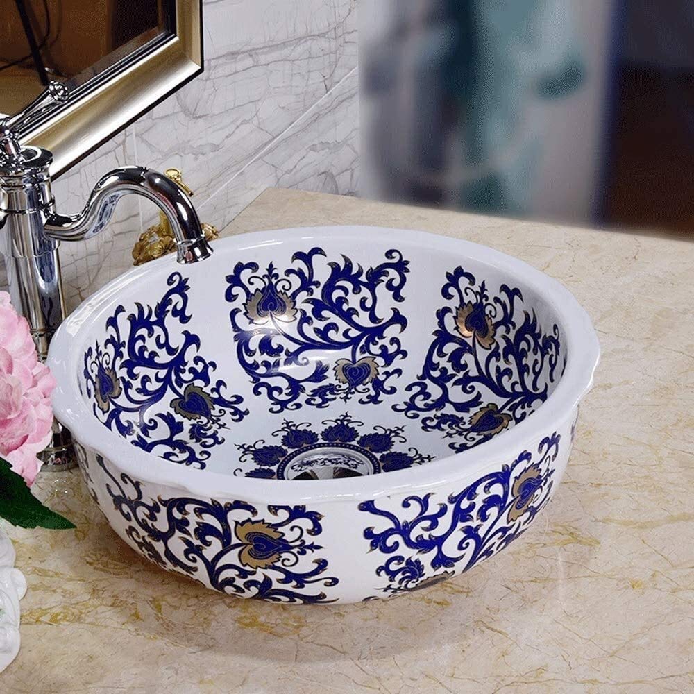 Szafka Pod Umywalkę Z Umywalką, Umywalka Nablatowa, Artystyczna Ceramiczna Umywalka Łazienkowa, Ręcznie Malowana Umywalka Nablatowa Z Porcelany Vintage