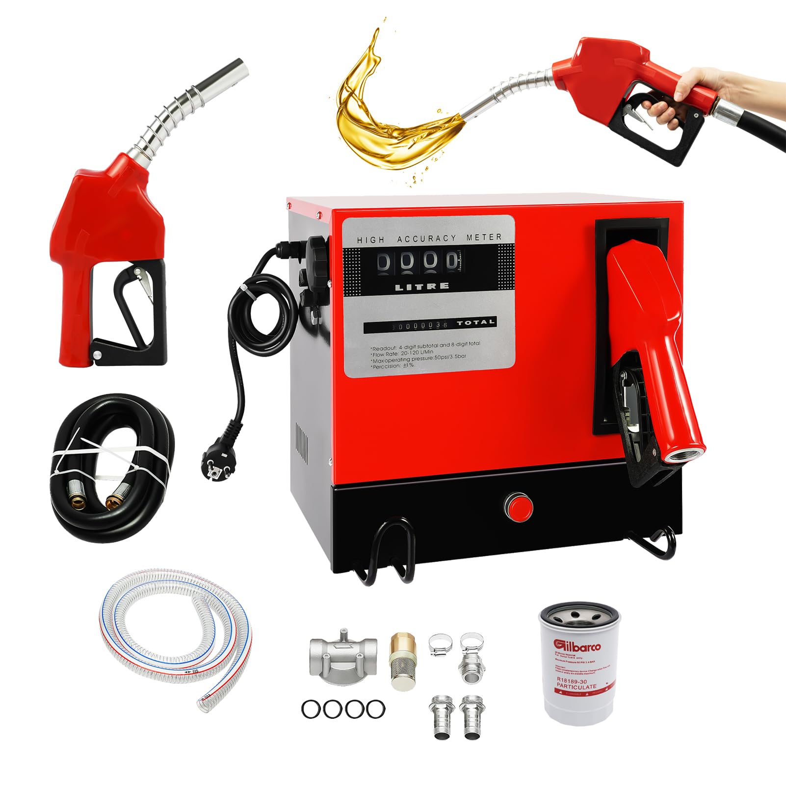Pompa diesla 230 V, 550 W, mobilna stacja benzynowa 60/min, samozasysająca, pompa oleju opałowego z wężami i pistoletem do napełniania, pompa paliwowa do samochodów osobowych, cystern, itp