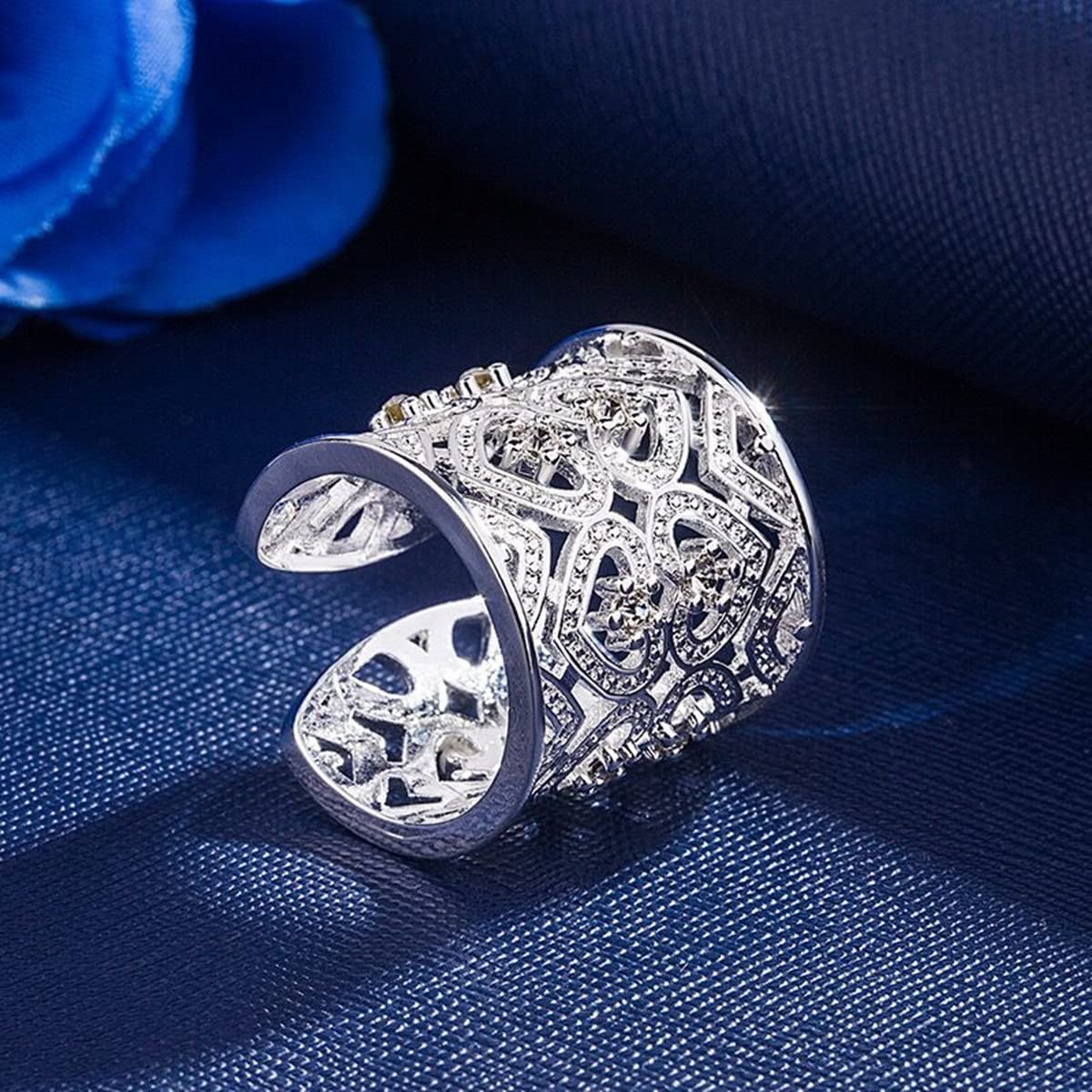 Europa Estilo 925 bañado en plata hueca oye blanco Zircon ajustable banda Ringe