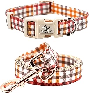 Elegant little tail Collar de perro con correa, collar de mascota a cuadros de otoño, collar ajustable para perros pequeños, medianos y grandes, collares suaves para cachorros con hebilla de