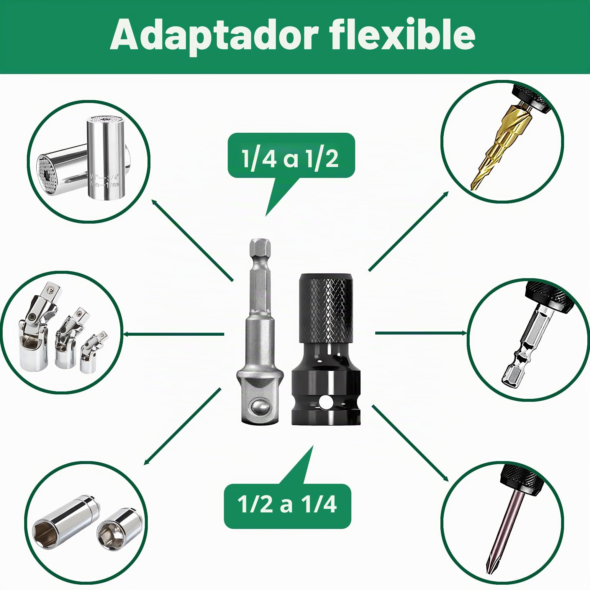 11 Piezas Juego de Llaves de Vaso, 10-24mm Vasos de Impacto 1/2, 2 Adaptadores de Llave de Vaso, Ferramentas Auto para Reparación de Coches Cambio de Neumáticos