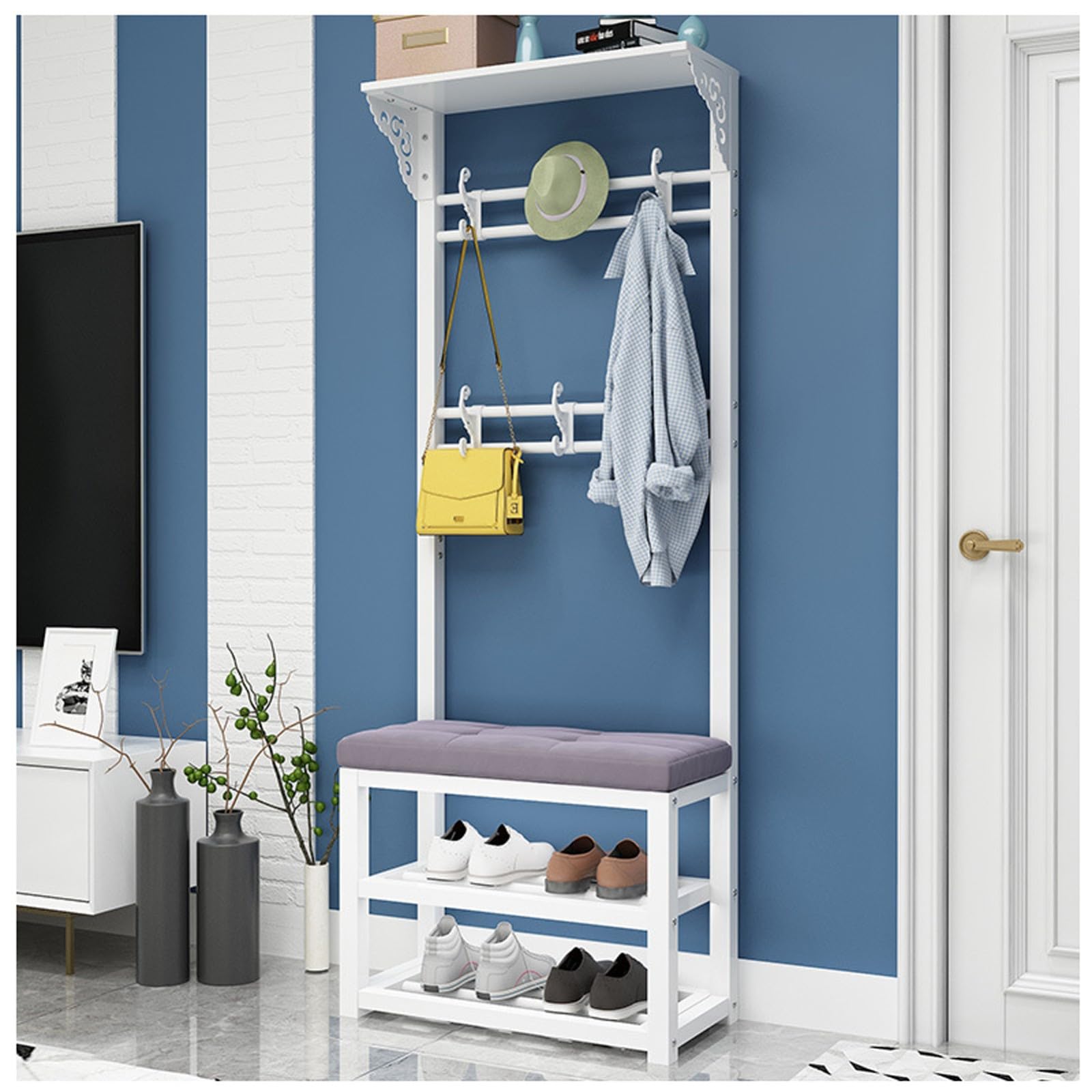 MSHGSKU Multifunctional Shoe Storage Bench with Coat Rack 2 Tier Shoe Shelf for Entryway Hallway Living Room 60CM Entryway Furniture nizer