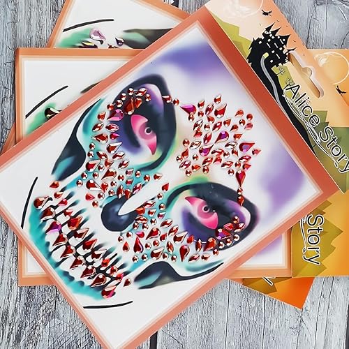 Miniatura 5 de Tatuaje facial temporal con purpurina roja con diamantes de imitación para el Día de los Muertos, calavera de azúcar, gemas faciales, calcomanías