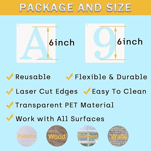 Miniatura 2 de Plantillas de letras de 6 pulgadas, plantillas de manualidades con números, 40 plantillas de dibujo de alfabeto de plástico reutilizables para