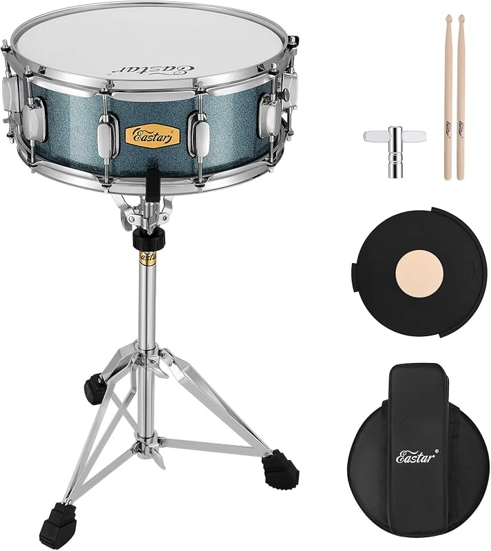 Eastar Snare Drum Set with Drum Sticks,for Beginners with Drum Stand, Mute Pad, Snare Drum Bag, Drum Key, 14"X 5.5", Starry Blue