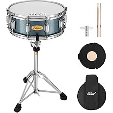 Eastar Snare Drum Set with Drum Sticks, Stand, Mute Pad, Bag, Key, 14"X 5.5", Starry Black