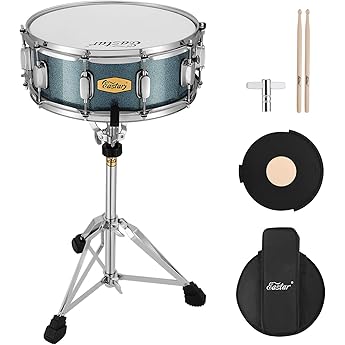 Eastar Snare Drum Set with Drum Sticks, Stand, Mute Pad, Bag, Key, 14"X 5.5", Starry Black