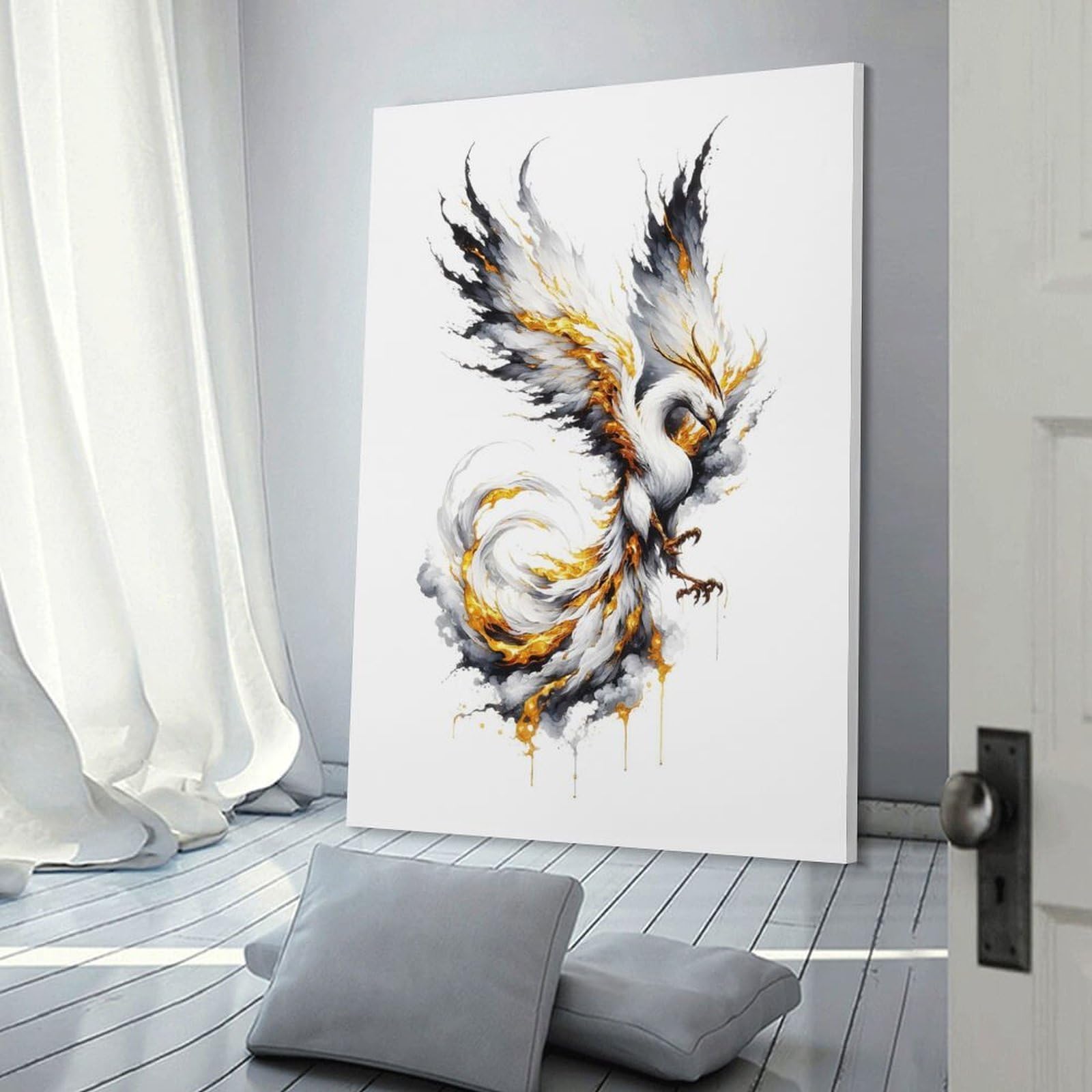 Junmoney Frame-Style-16 Decorative Wall Artwork Oil Phoenix, 16X24inch(40X60cm), For New Homes, Bedrooms Or Workspaces, Canvas Artwork With Gifting Potential