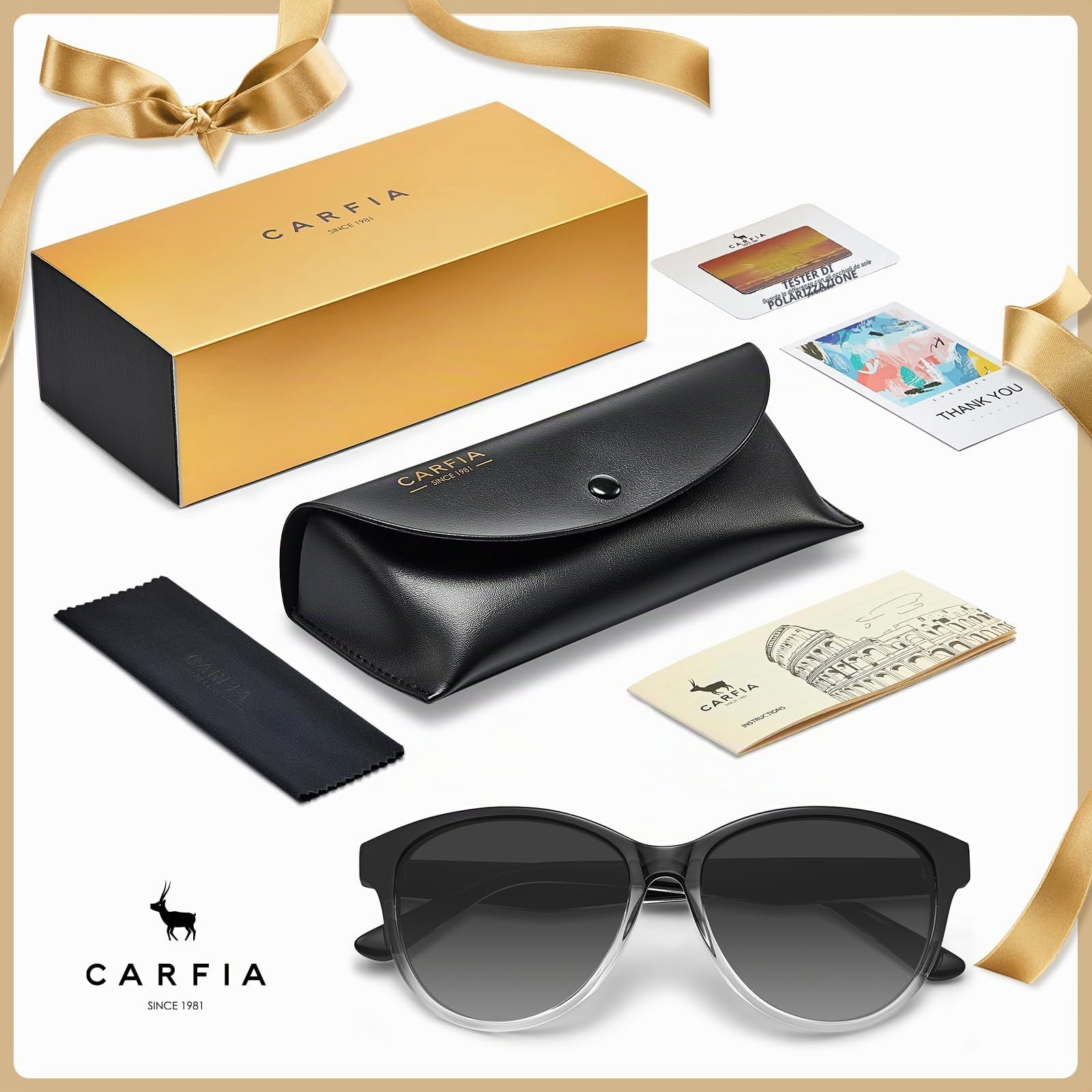 Carfia Annata Occhiali da Sole Donna Polarizzata Protezione UV per Guidare Viaggi all'aperto Acetato Telaio