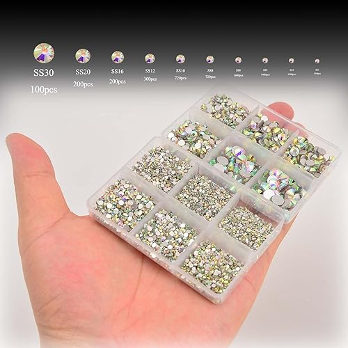 Miniatura 2 de NCB 8000 diamantes de imitación no termofijos, 10 tamaños, con parte trasera plana, pinzas y bolígrafo de recolección para arte de uñas, ropa,