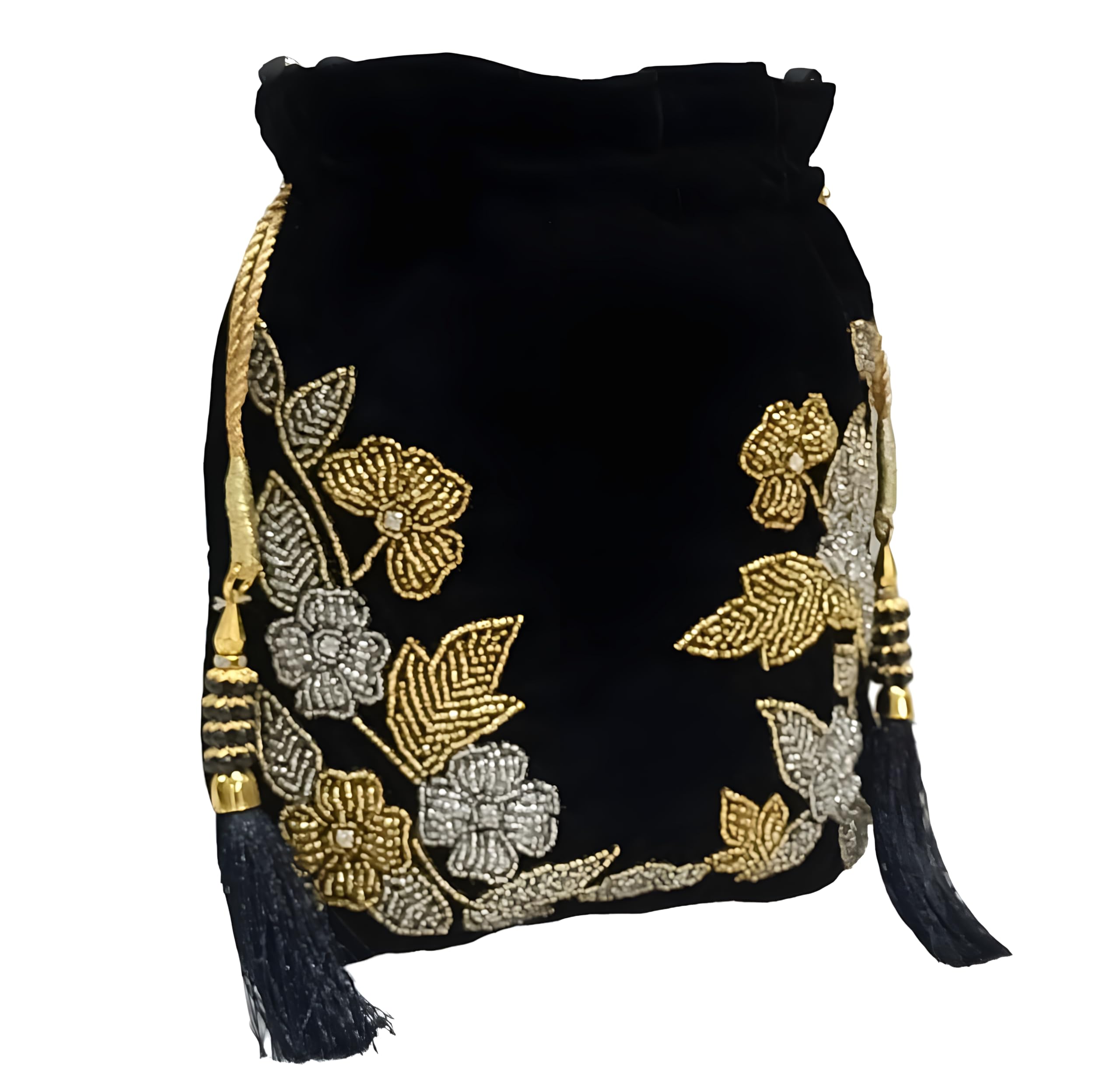 Amerie Fashions Womens Embroidered Black-Gold Floral Potli Bag Purse for Party Wedding (B0D4RBLNQP) Amazon Price History, Amazon Price Tracker