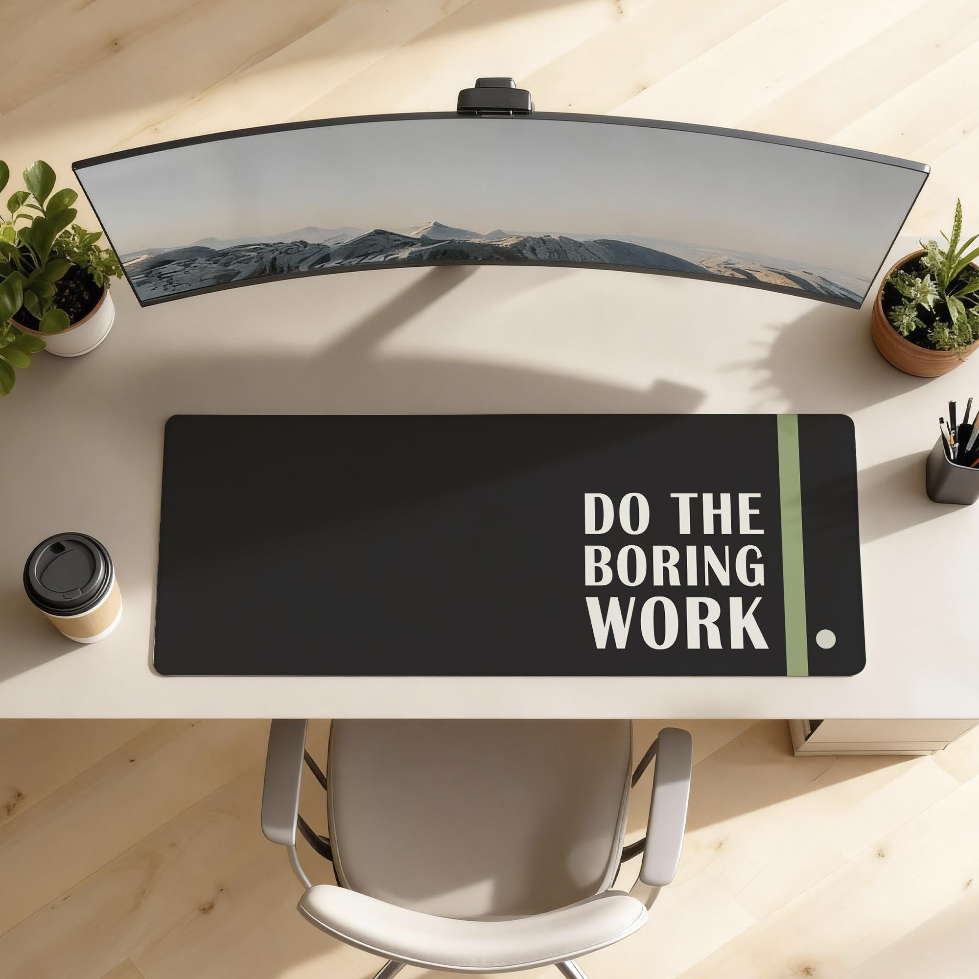 SoulAbiti Do The Boring Work Extended Desk Pad (36x14 Inch) - Productivity & Discipline Series XXL Mouse Pad - Non-Slip Rubber Base & Stitched Edges 1