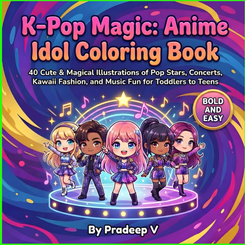 K-Pop Magic: Anime Idol Coloring Book: 40 Bold & Easy Illustrations for Creativity and Fun: A Cute Chibi K-Pop Activity Book for Toddlers, Kids, and Teens