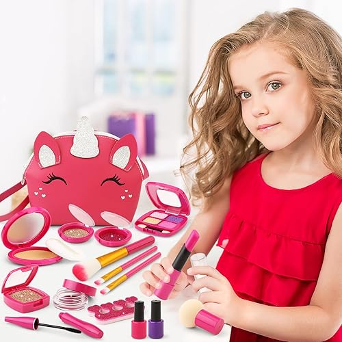Miniatura 2 de Kit de maquillaje de simulación para niñas, juego de maquillaje para niños de 3-5, 4-6, juguete de maquillaje falso con bolso de unicornio, juguetes