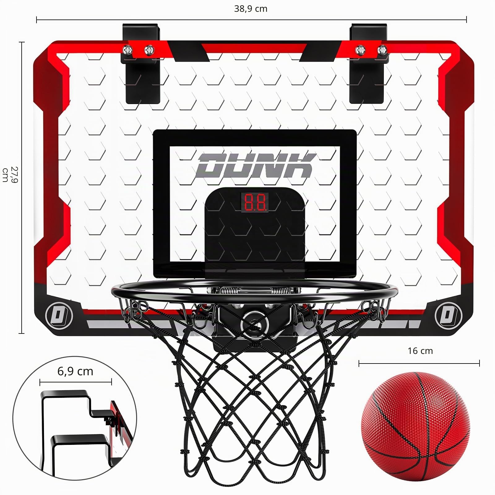 TEMI Panier de basket-ball d'intérieur avec 4 balles, panier de basket-ball pour enfants et adultes, jouets de basket-ball pour garçons et filles, âge 3, 4, 5, 6, 7, 8, 9, 10, 11, 12