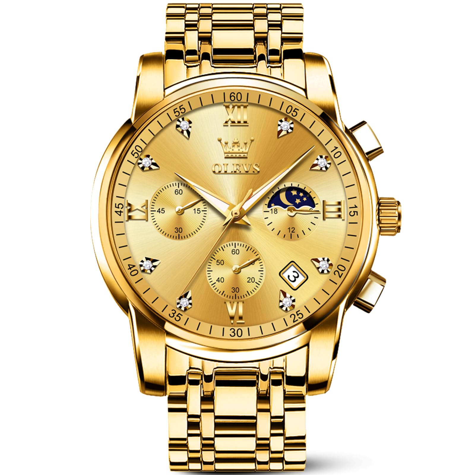 OLEVS Watches for Men,Luxury Big Face Mens Watch Stainless Steel Quartz Analog Dress Watches for Men Luminous Multifunction Chronograph Man Watch Relojes De Hombre