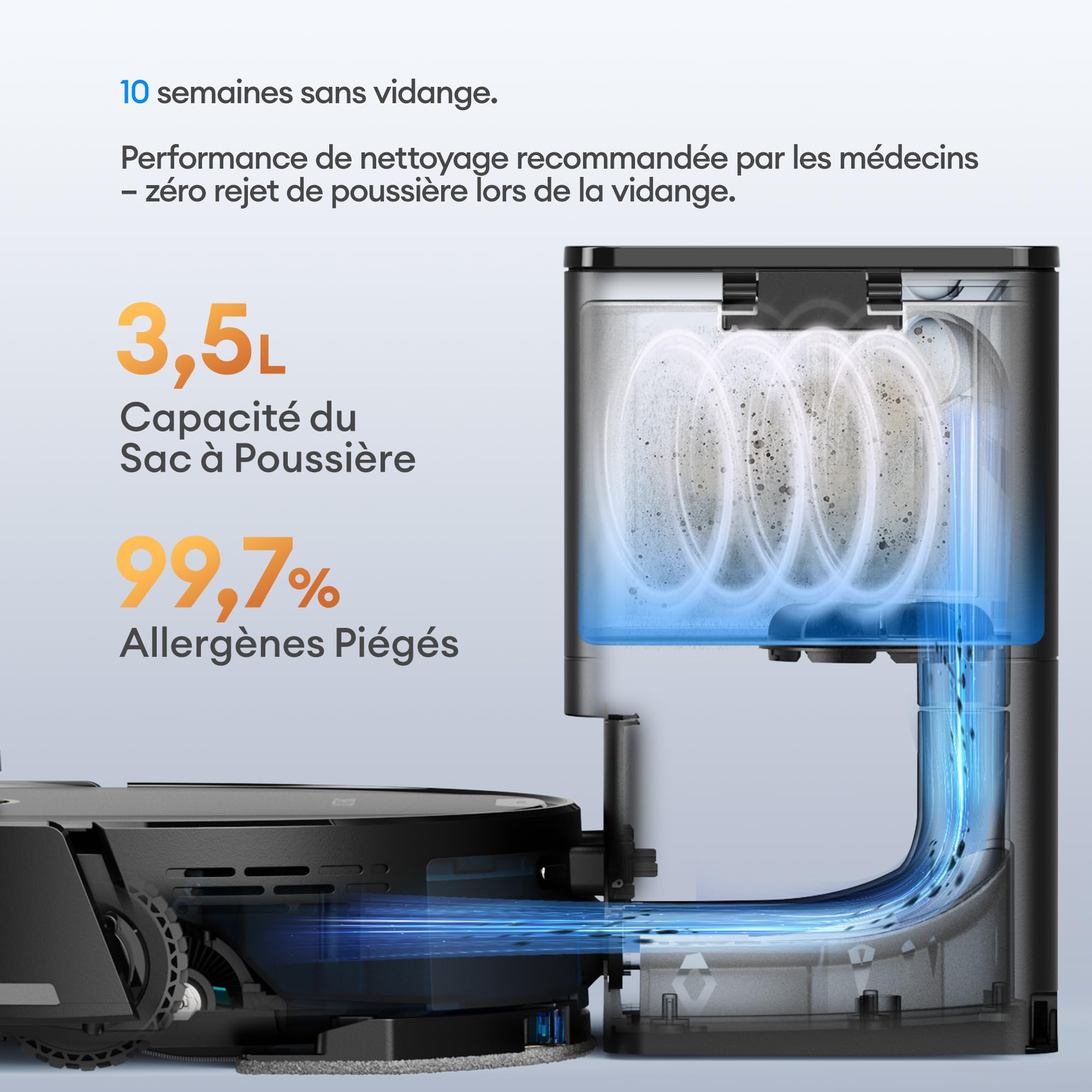 Ultenic T20 Pro+ Robot Aspirateur Lavage Auto-vidage | 10 000Pa Puissant Poils d'animaux | Navigation LiDAR AI | 200min Autonomie | HEPA H13 | Alexa/Google | 5 Cartes Multi-étages