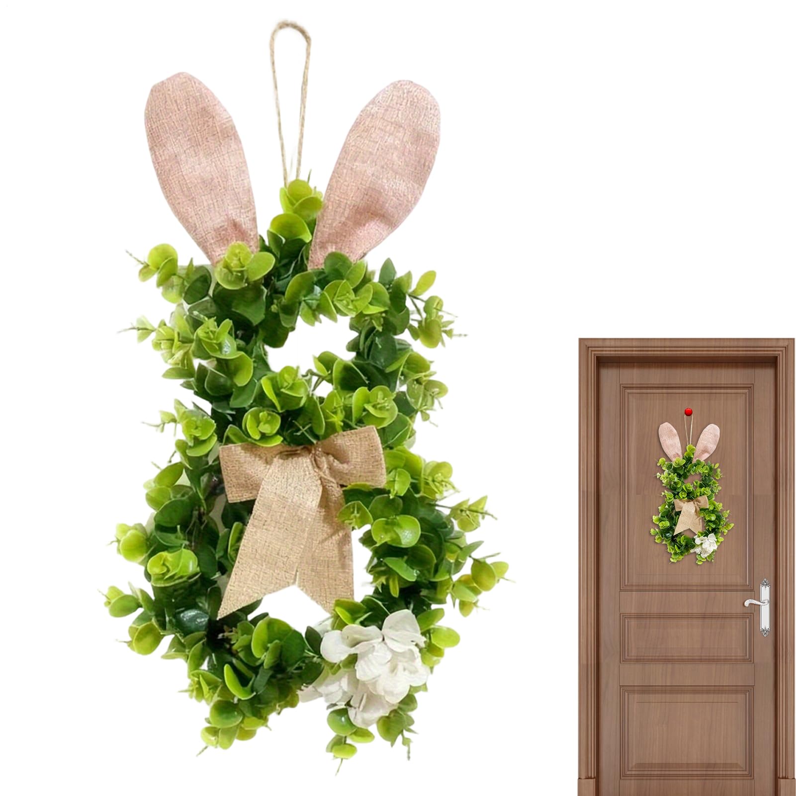Centro de mesa de conejo con diseño de corona de Pascua primaveral para colgar en pared