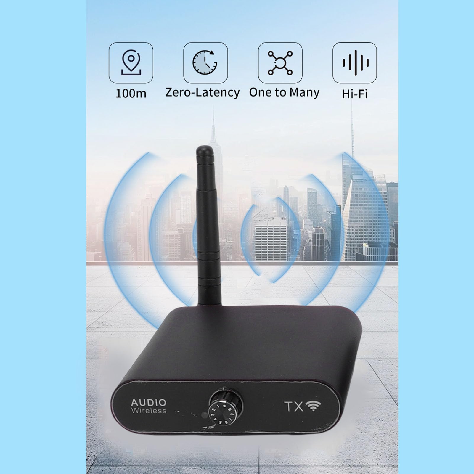 Fabater Bezprzewodowy Nadajnik i Odbiornik Audio 2,4 GHz, odległość 100 M, Zerowe Opóźnienie, Zestaw Bezprzewodowych Adapterów Dźwięku HiFi z 2 Odbiornikami do Głośnika