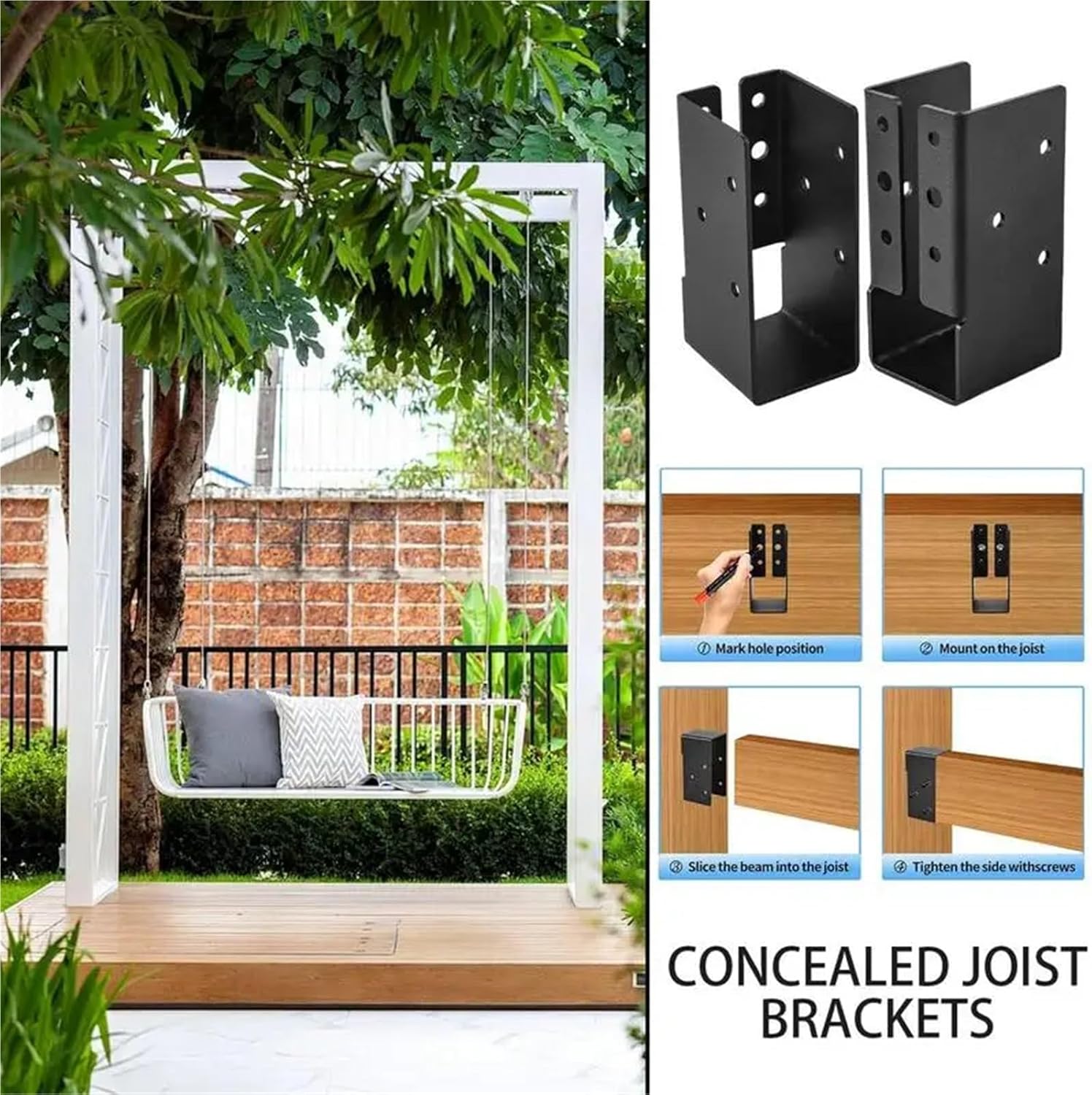 2x4 Joist Hanger Deck Railing Concealed Connectors Heavy Duty Joist Brackets Set of 2 Woodwork Beam Support for Pergola Handrail