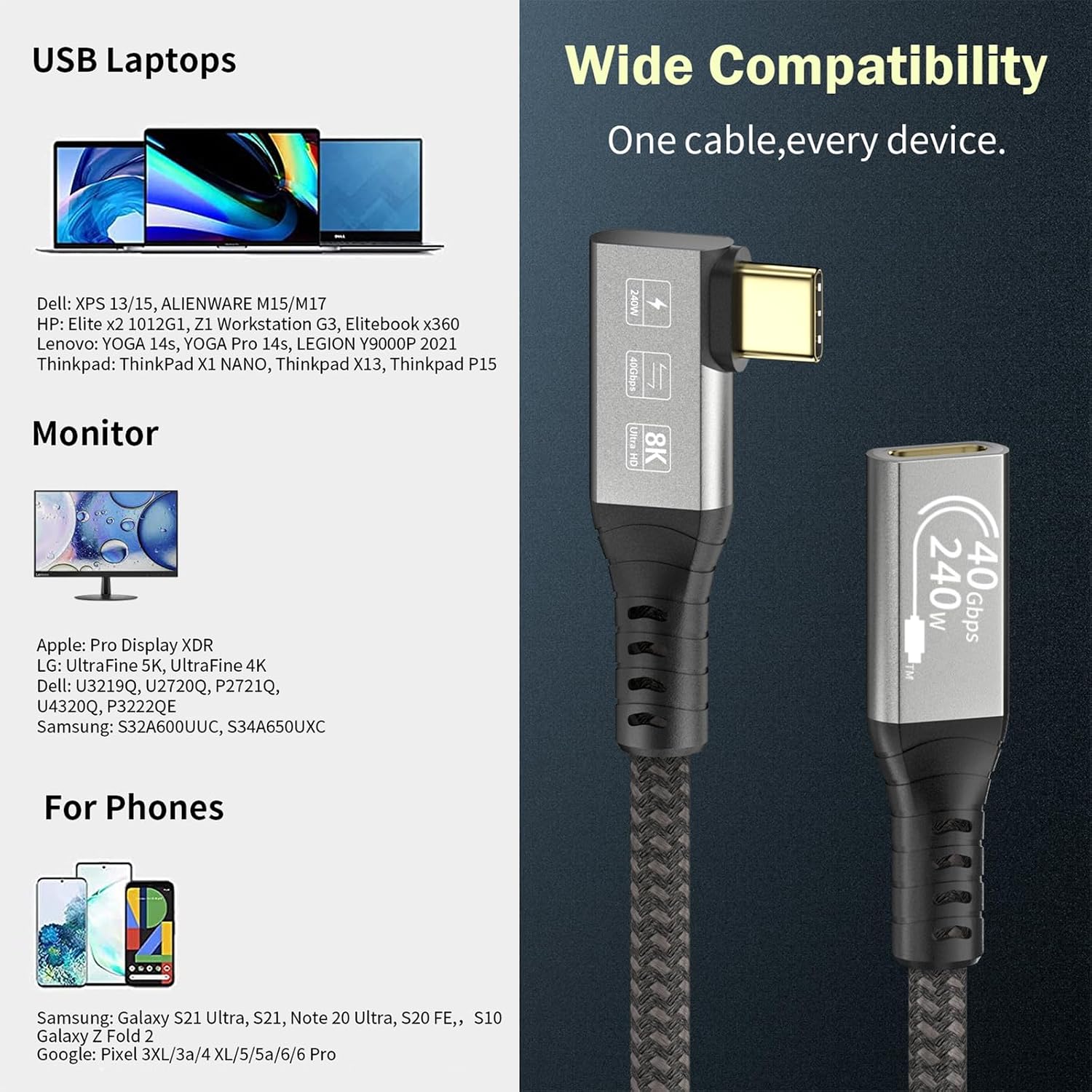 CableDeconn Cabo USB 4 8K 0,5 M Thunderbolt 4 USB 4 Tipo-C macho Bend to Female Cabo Ultra HD 8K@60Hz 100W Carregamento 40Gbps Transferência de Dados Compatível com SSD Externo eGPU CableDeconn Cabo USB 4 8K 0,5 M Thunderbolt 4 USB 4 Tipo-C macho Bend to Female Cabo Ultra HD 8K@60Hz 100W Carregamento 40Gbps Transferência de Dados Compatível com SSD Externo eGPU