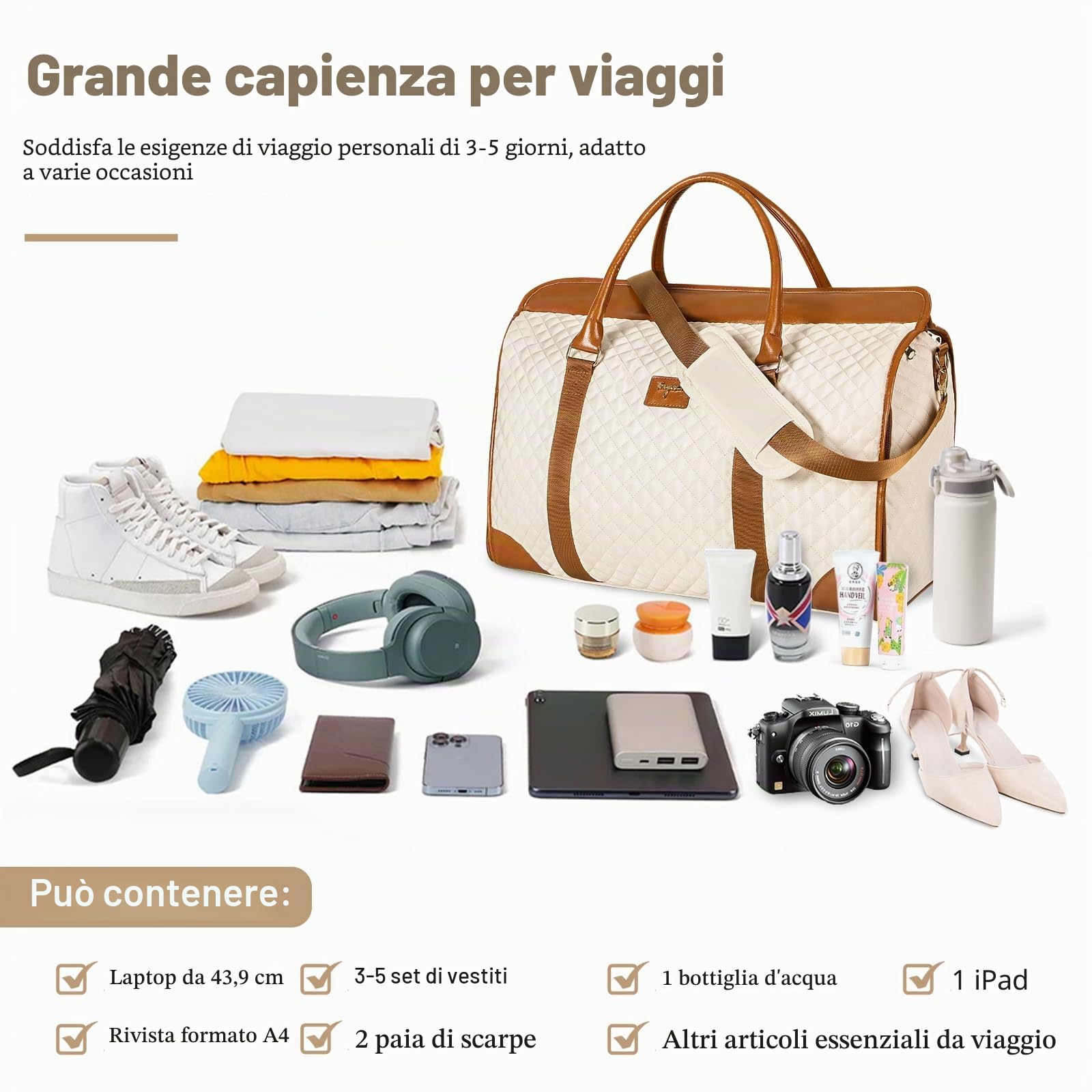 Borsa da Viaggio Pieghevole ad Alta Capacità, Impermeabile per Indumenti e Bagagli, per Donne