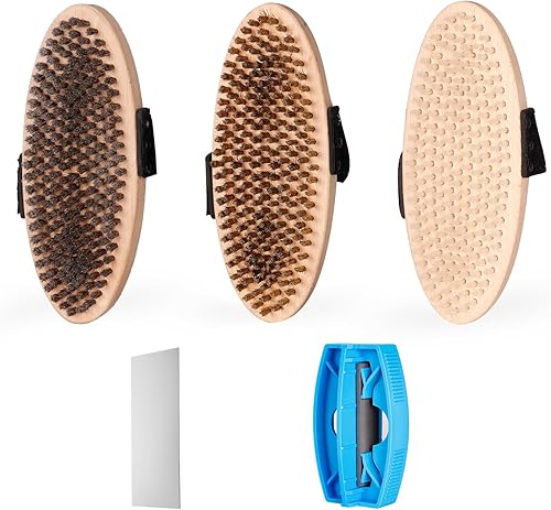 OutdoorMaster Kit de cepillos de cera para esquísnowboard, 3 cepillos de cera + raspador de metal + lima de borde + afinador de borde lateral con