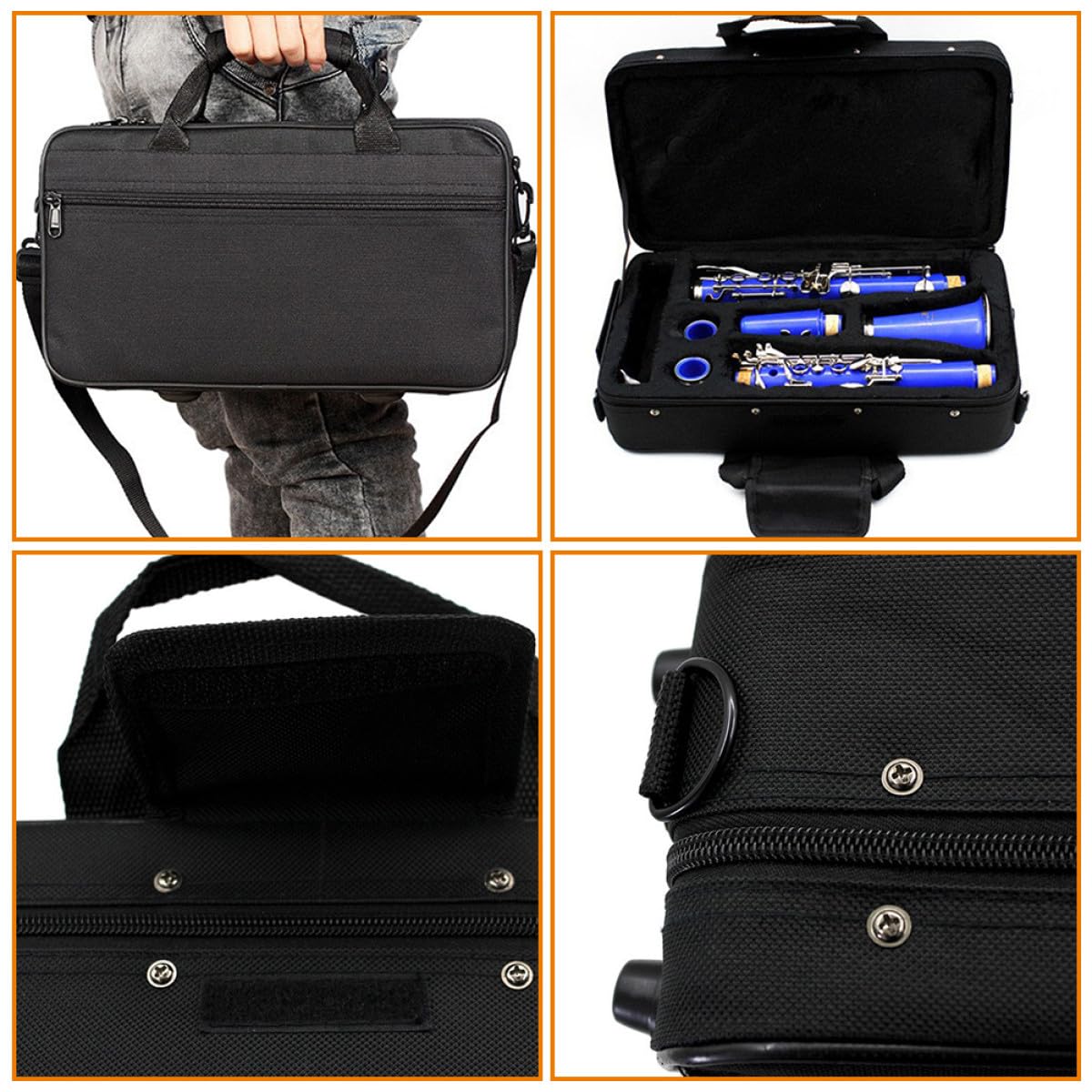 Boîte de Rangement Absorption des Chocs pour Clarinette en Tissu Oxford Noir, Grosse Capacité Paquet Portable Élégant et Transport Facile en Déplacement pour Accessoires