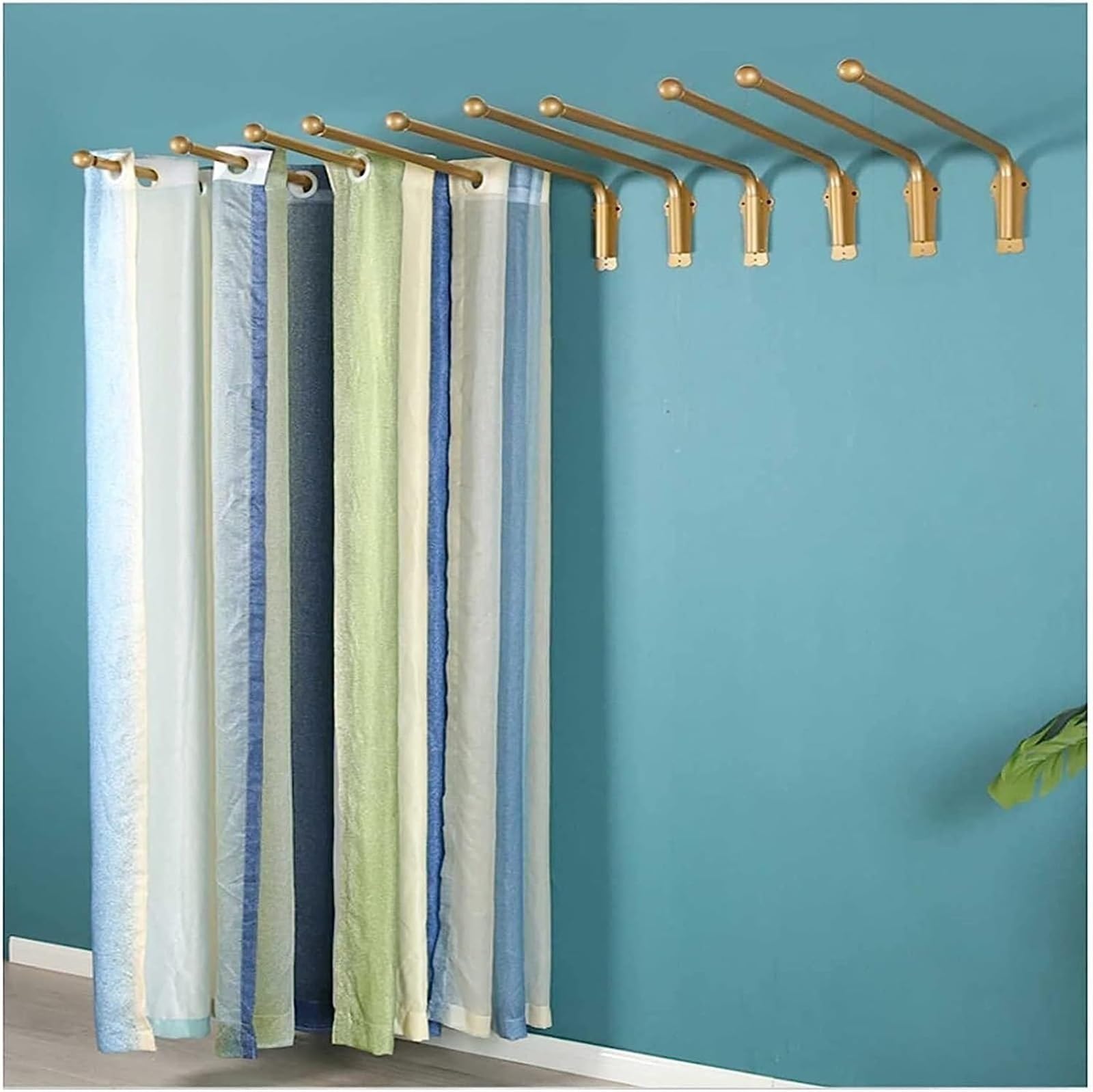 Tringle à rideaux robuste avec embouts dorés – Tringle à rideaux mobile pour cuisine, salle de bain et vitrines de magasin – Idéale pour les traitements de fenêtre élégants