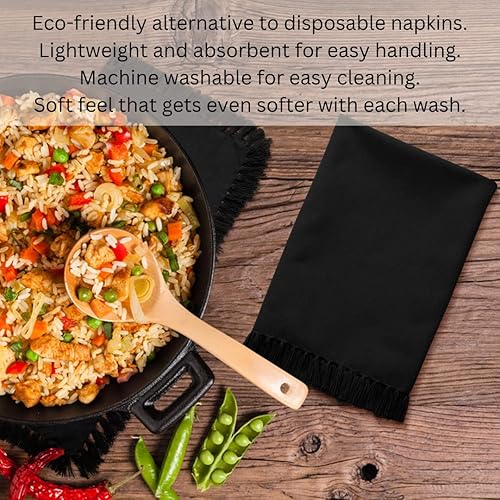 Miniatura 7 de Urbana Cotton Juego de 12 servilletas de tela con flecos perfectas para el uso diario absorbentes suaves duraderas lavables ideales para fiestas de
