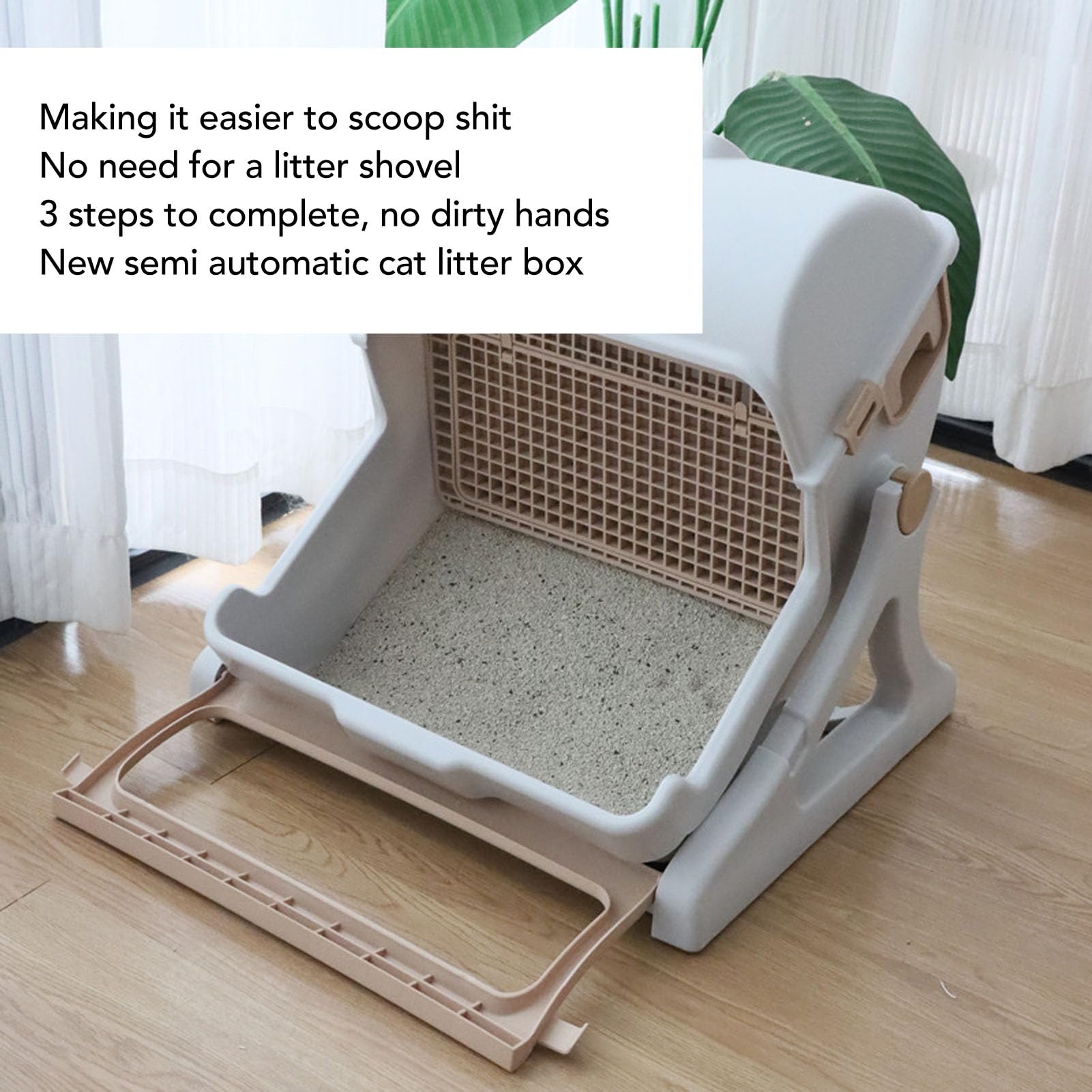 Caja semiautomática para gatos grande y espaciosa salpicadura – Proof Semi Cerrada Autolimpiable Caja de Rata para Gatos de Interior Plástico 52 x 43 cm