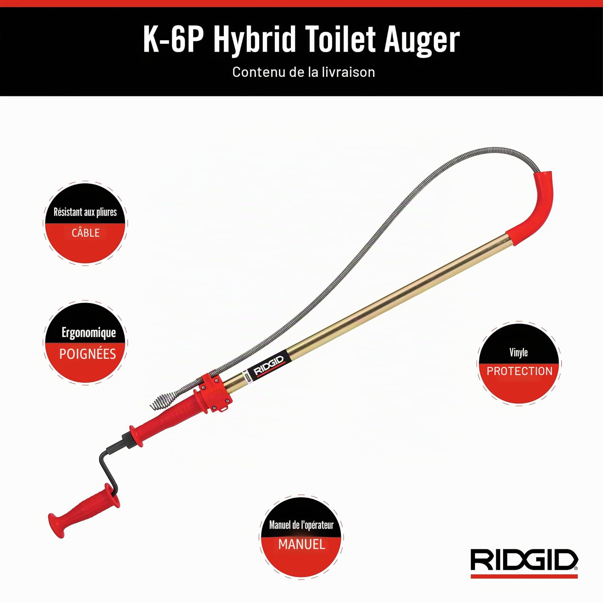 Ridgid 56658 K-6P Toilet Auger, No Size, No Color