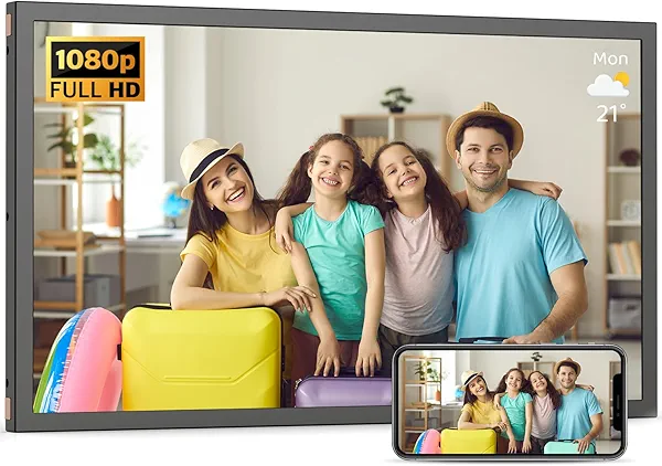 Large Digital Picture Frame 21.5"-WiFi-Picture-Frame - 32GB, 1920x1080 IPS FHD 1080P Digital Frame, Auto Rotate, Share Photo Video via App or Email, Wall Mounted, Free Cloud, Gifts for Father Mother