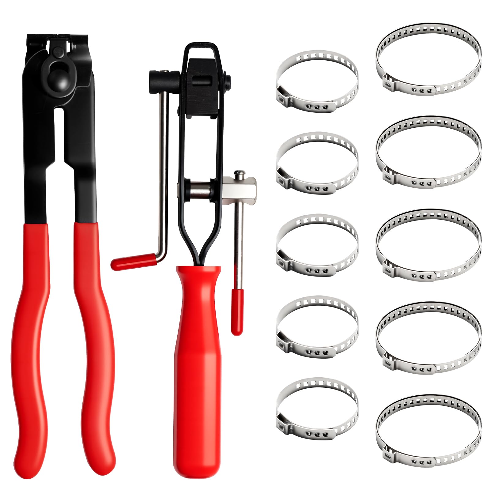 Trintion 12PCS CV Boot Clamp Pliers Kit, Heavy Duty Stainless Steel Ear Type Crimp Bands Tool(10 Crimp Bands), Cutting & Removal Pliers with Small & Large Clamps for Car ATV Drive Shaft Axle Repair