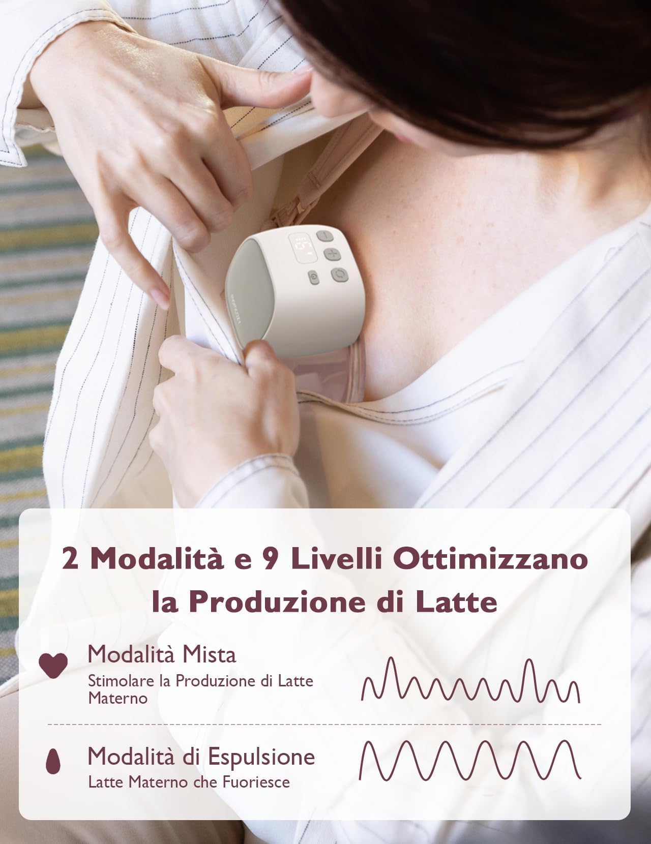 Momcozy S9 Pro Tiralatte Indossabile Aggiornato, Elettrico a Mani Libere con Display a LED, Portatile con 2 Modalità e 9 Livelli - 24mm