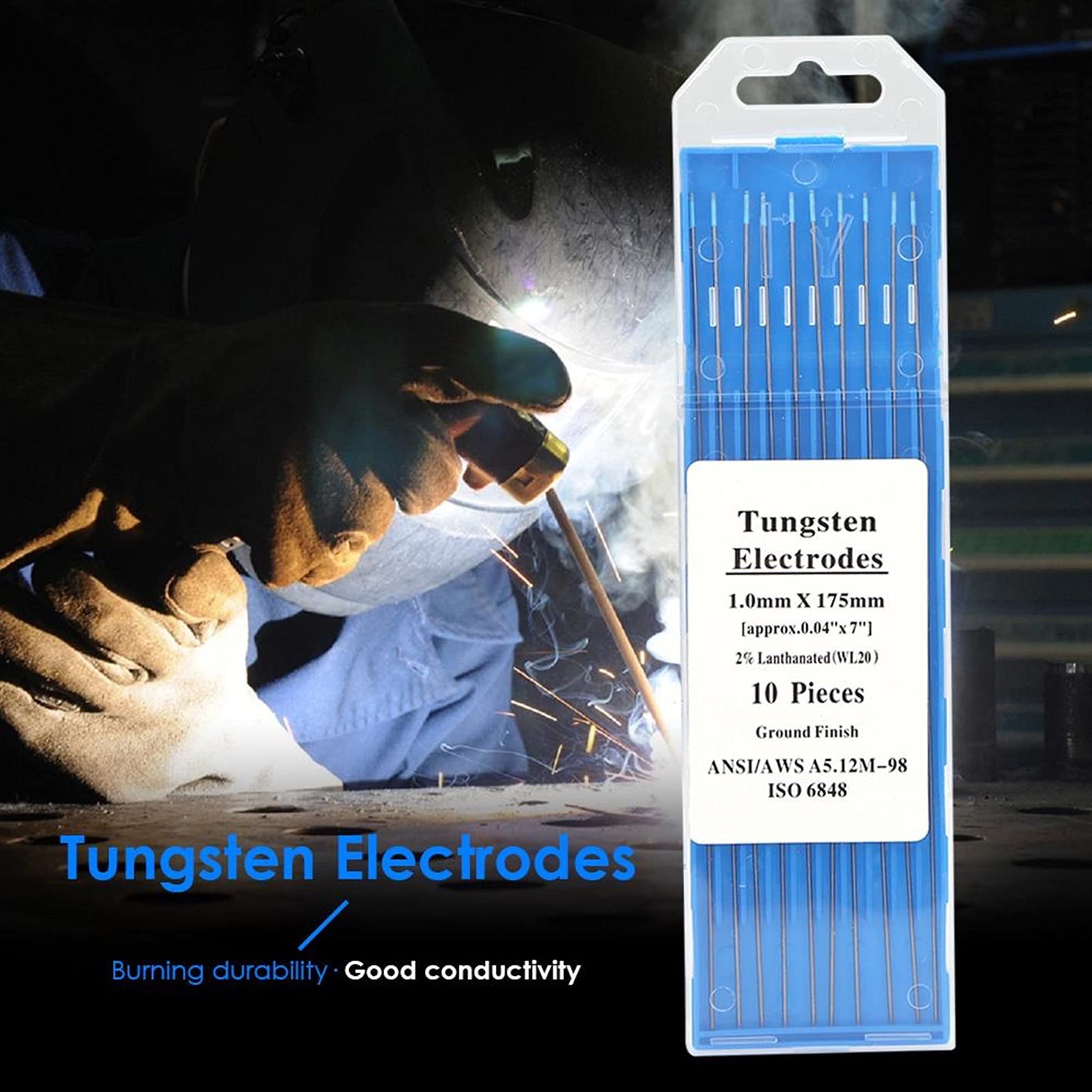 Lot de 10 tiges de soudage 175 mm WL20 Lanthane Tungstène pour machine à souder 1,0/1,6/2,0/2,4/3,0 mm de diamètre Tig(2,4 x 175 mm)