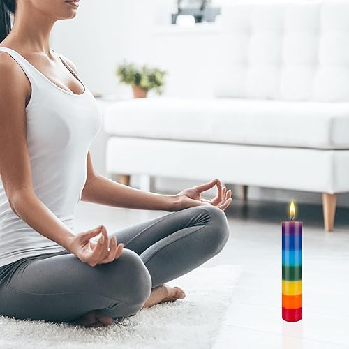 Miniatura 6 de Mega Candles 1 vela devocional de cristal de chakras multicolor sin perfume, velas devocionales vertidas a mano de 2 x 8 pulgadas, promueve la