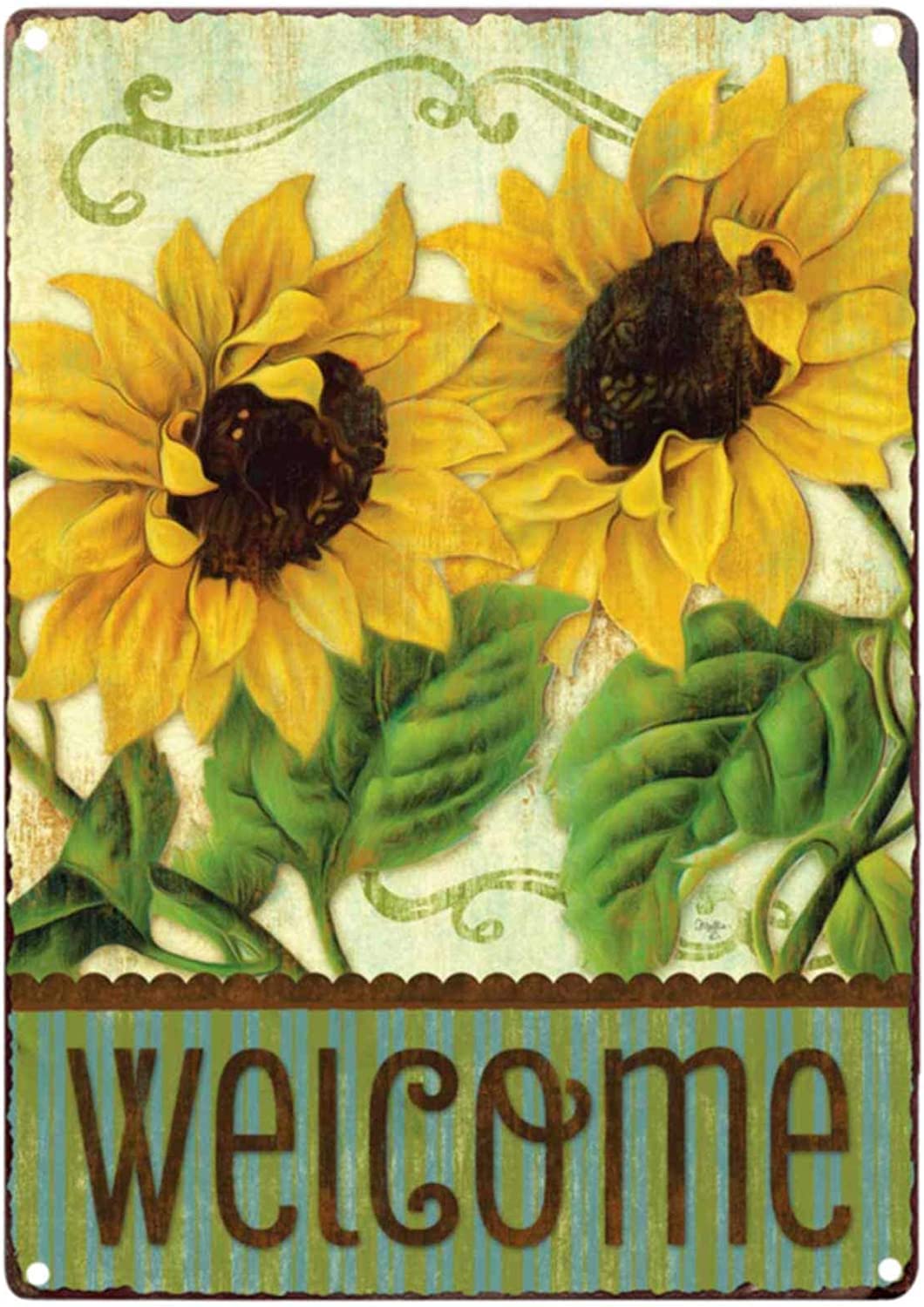 Welcome Sunflowers Retro Vintage Tin Bar Sign Country Home Signs for Kitchen Home Office Bar Cafe Decor 8x12 Inch