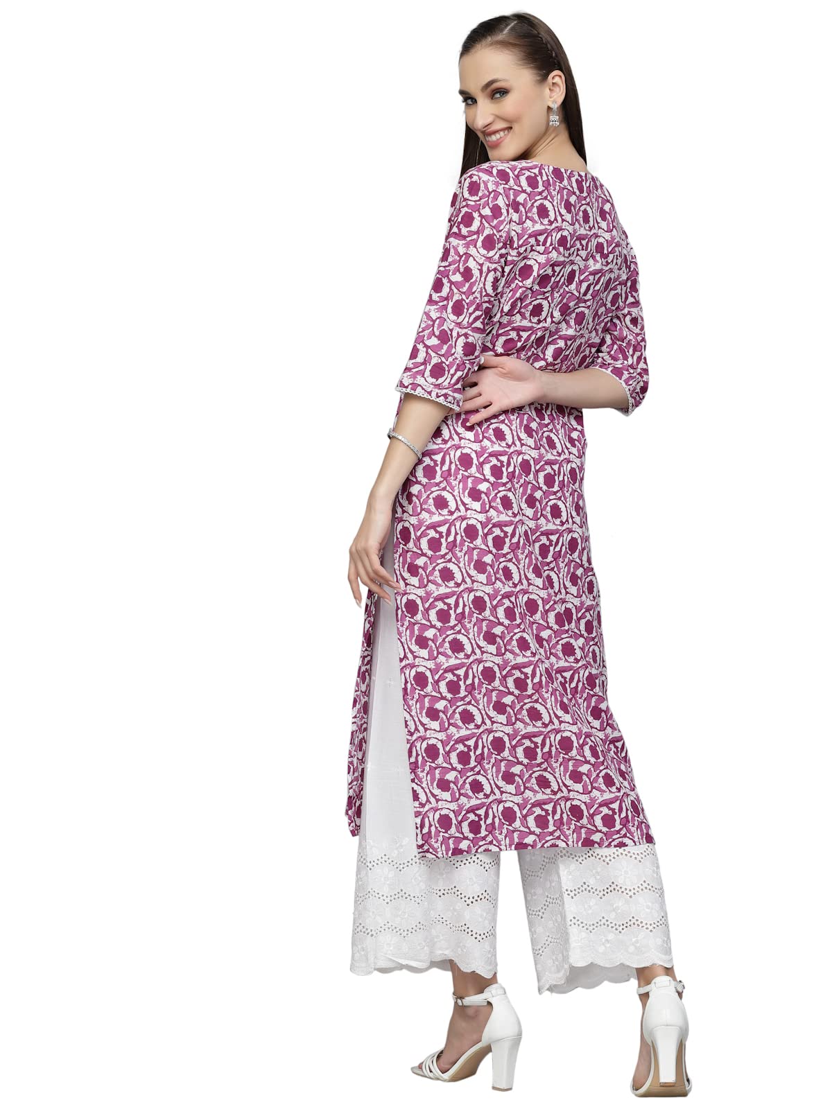 Stylum Women's Indigo Printed Cotton Slub Straight Kurta (Purplebird44_Purple, Xxl)