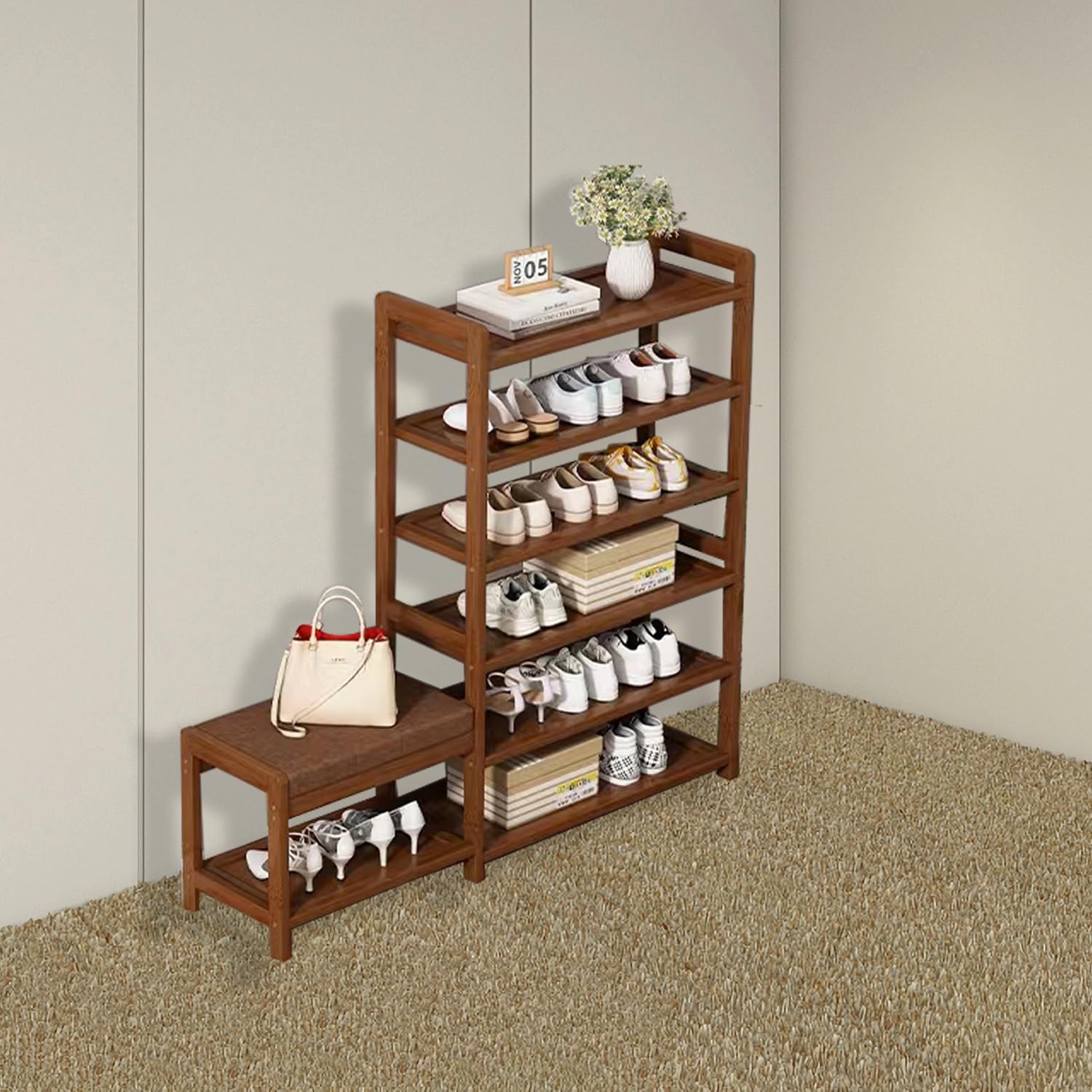 Scaffale per Scarpe in Bambù a 4 Livelli, Scarpiera per stivali, Max 14 Paia, con Maniglia, Ideale per Ingresso, Corridoio, 69 x 25,5 x 75 cm | Leroy Merlin